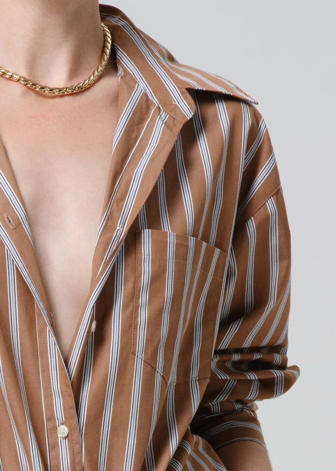 Thea Boyfriend Japanese Poplin Shirt in Copper Stripe sold by Citizens Of Humanity product image thumbnail 4