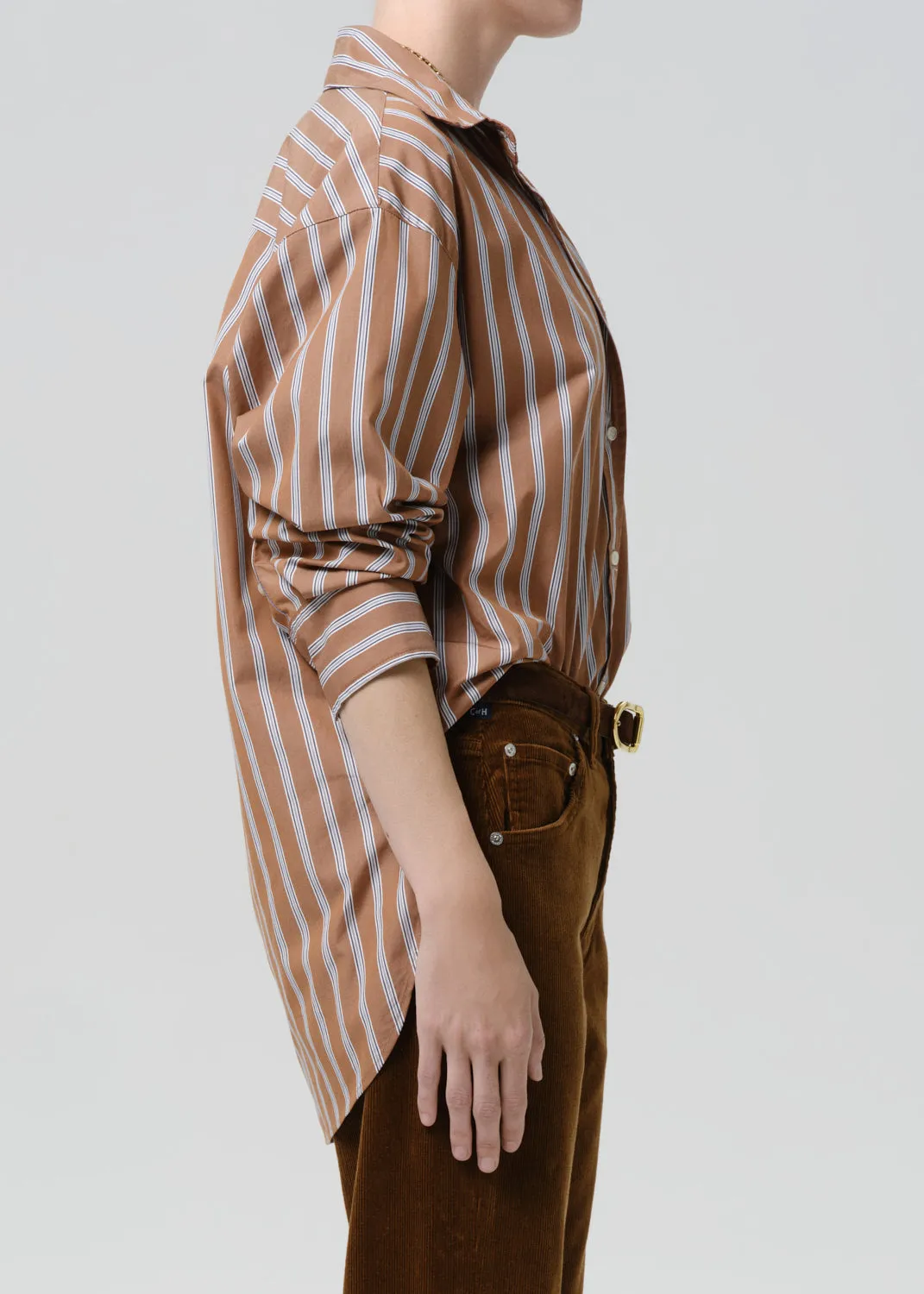 Thea Boyfriend Japanese Poplin Shirt in Copper Stripe sold by Citizens Of Humanity product image thumbnail 3