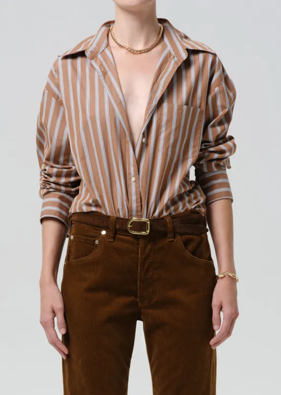 Thea Boyfriend Japanese Poplin Shirt in Copper Stripe made by Citizens Of Humanity