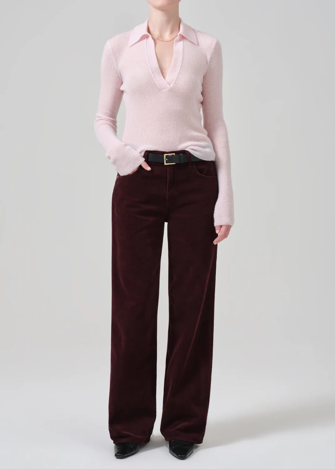 Annina High Rise Wide Leg 30" Corduroy in Bordeaux sold by Citizens Of Humanity