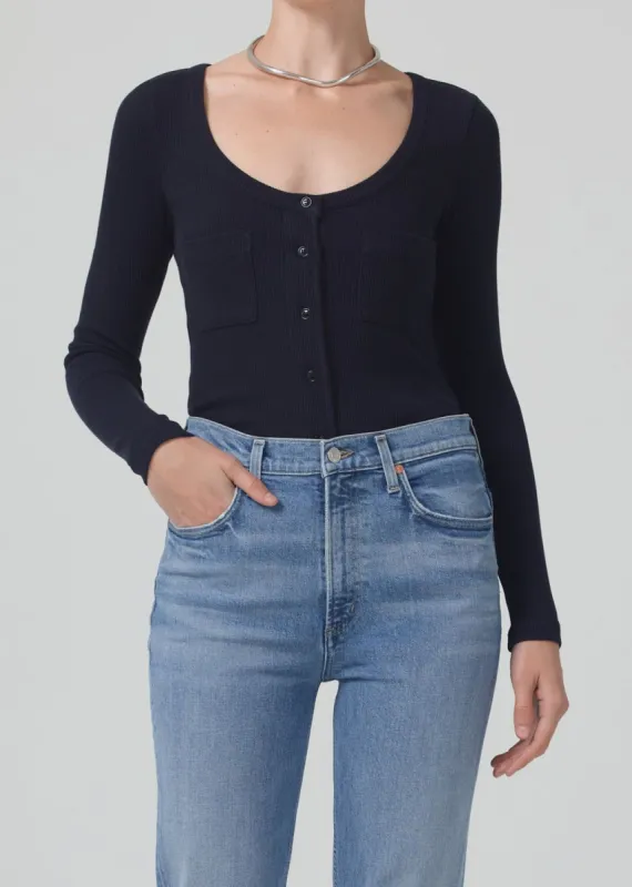 Gia Long Sleeve Henley in Navy sold by Citizens Of Humanity