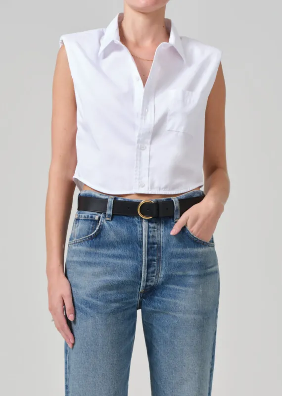 Anders Sleeveless With Shoulder Pads in White sold by Citizens Of Humanity