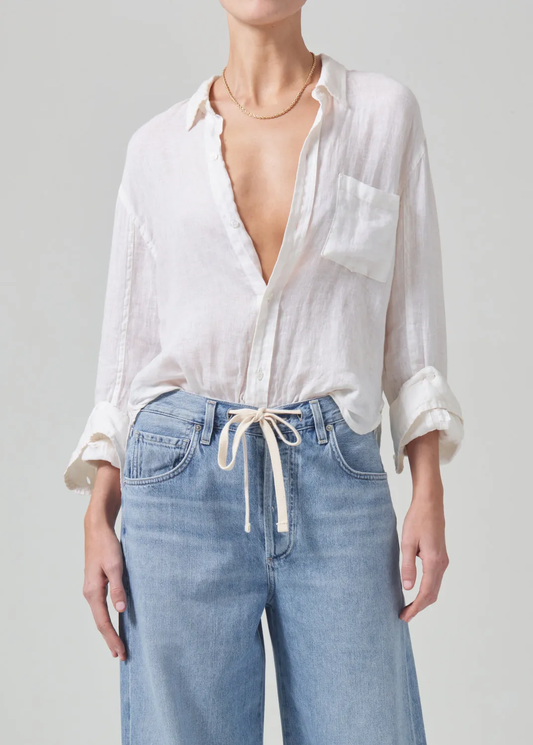 Kayla Shrunken Linen Shirt in Vanilla sold by Citizens Of Humanity
