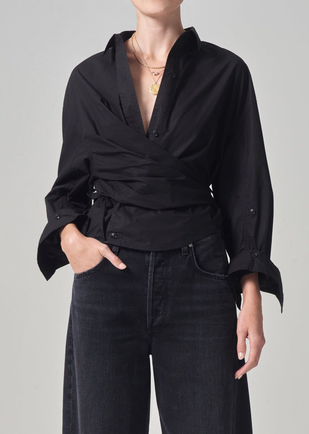 Vienna Wrap Shirt in Black sold by Citizens Of Humanity
