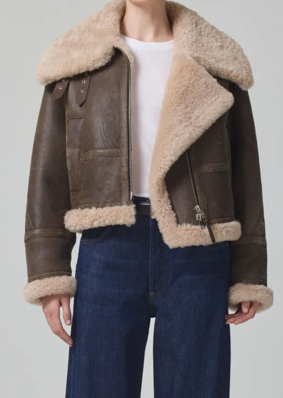 Liv Shearling Jacket in Mocha Brown Nappa sold by Citizens Of Humanity
