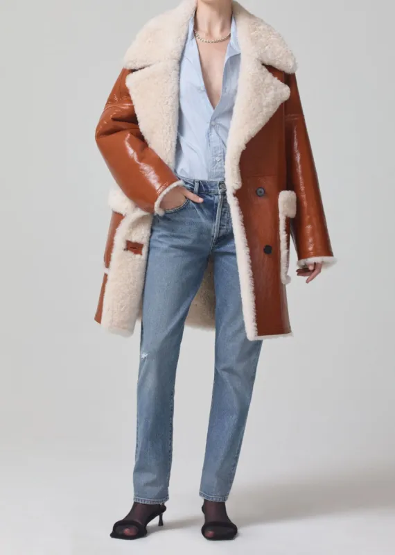 Elodie Shearling Coat in Camel Shiny Icelandic Merino sold by Citizens Of Humanity