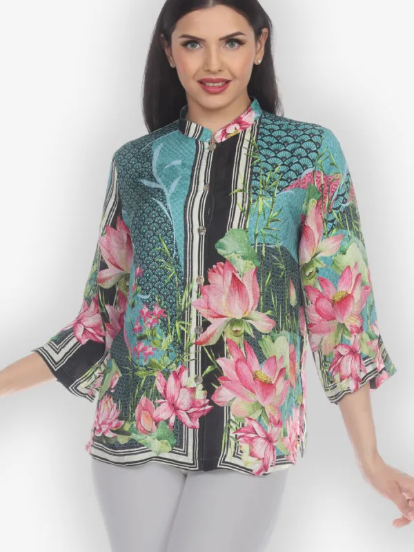 Lotus Flower Border Silk Blouse sold by Citron