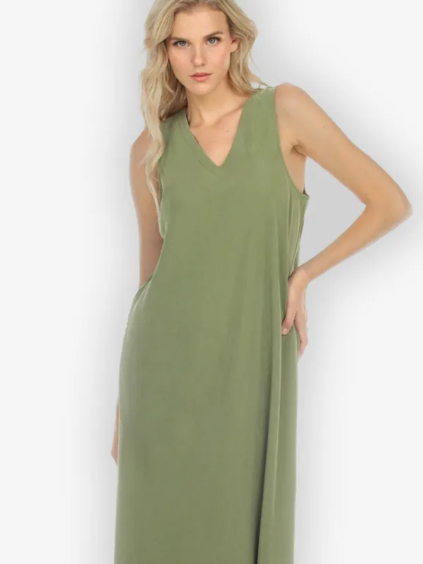 Bias Cut V-neck Olive Dress sold by Citron