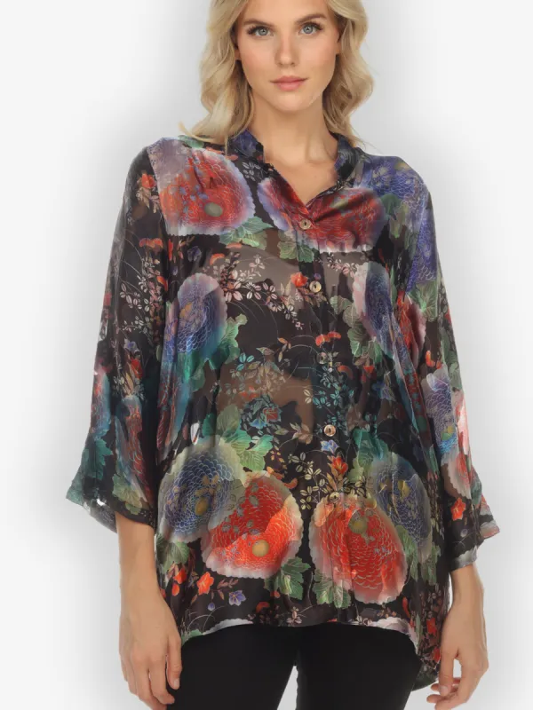 Japanese Flowers Dyed Cut Silk Blouse sold by Citron