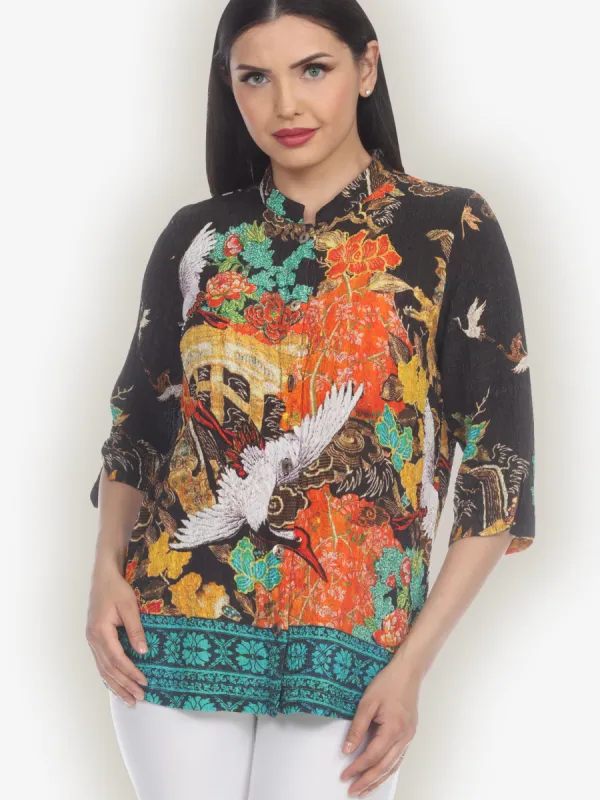 Crane Ornate Border Silk Blouse sold by Citron