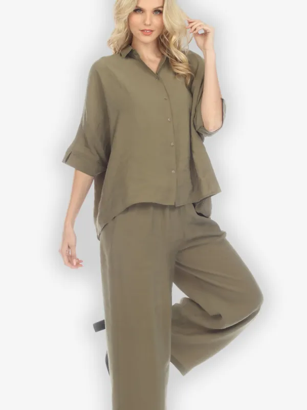 Solid Rayon Khaki Pull on Pant sold by Citron