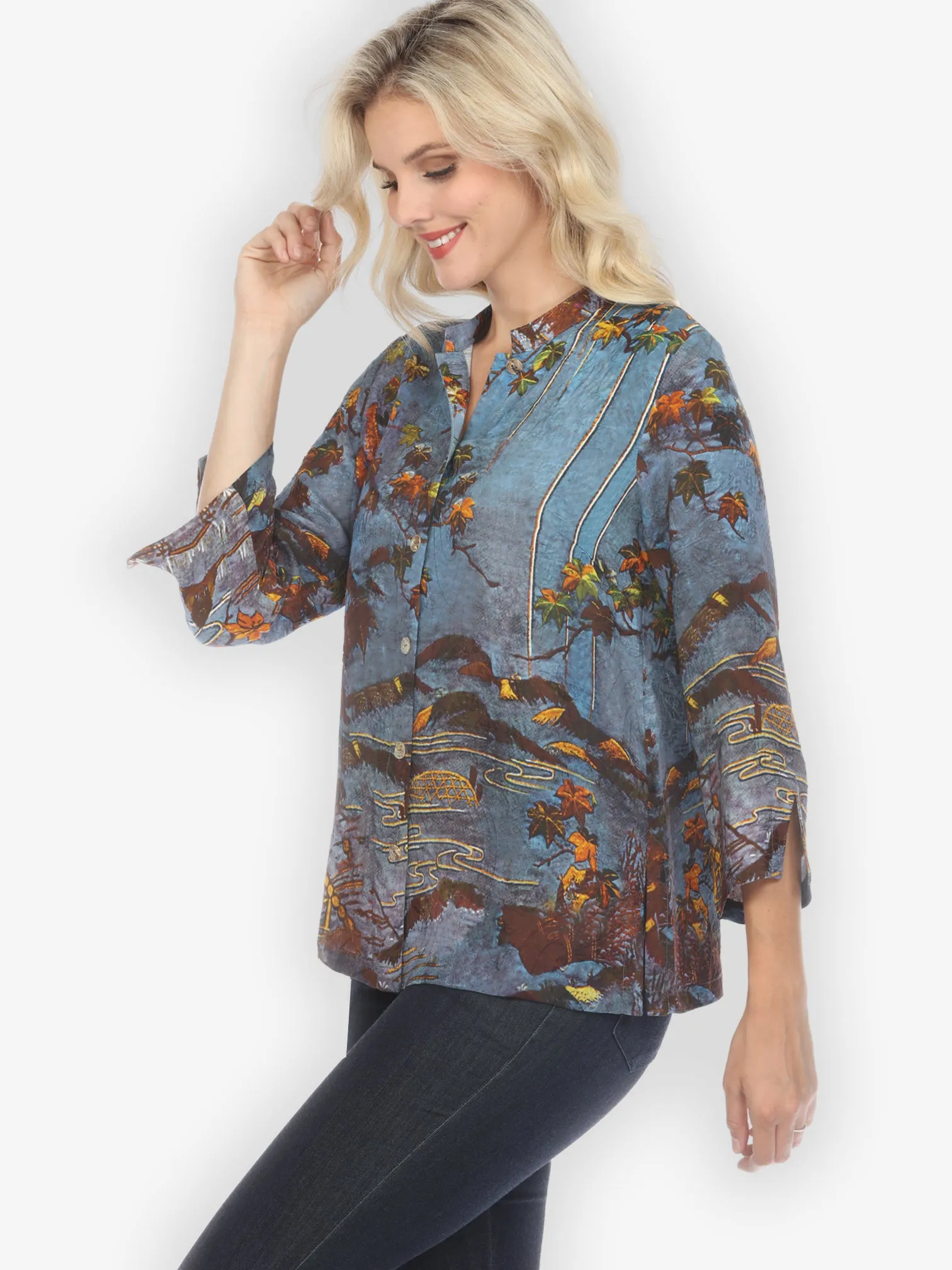 Flowers Over Water Silk Blend Blouse sold by Citron product image thumbnail 2