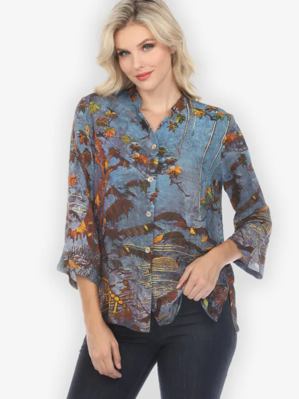 Flowers Over Water Silk Blend Blouse sold by Citron