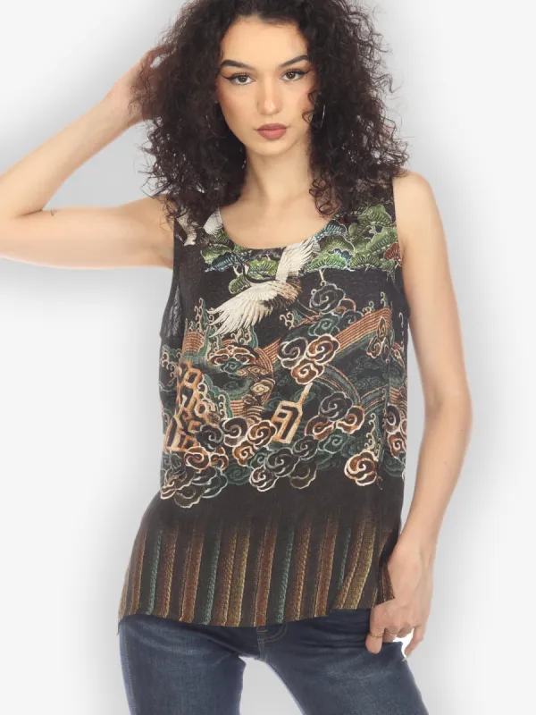 Geometric Waves Border Silk Tank Top made by Citron