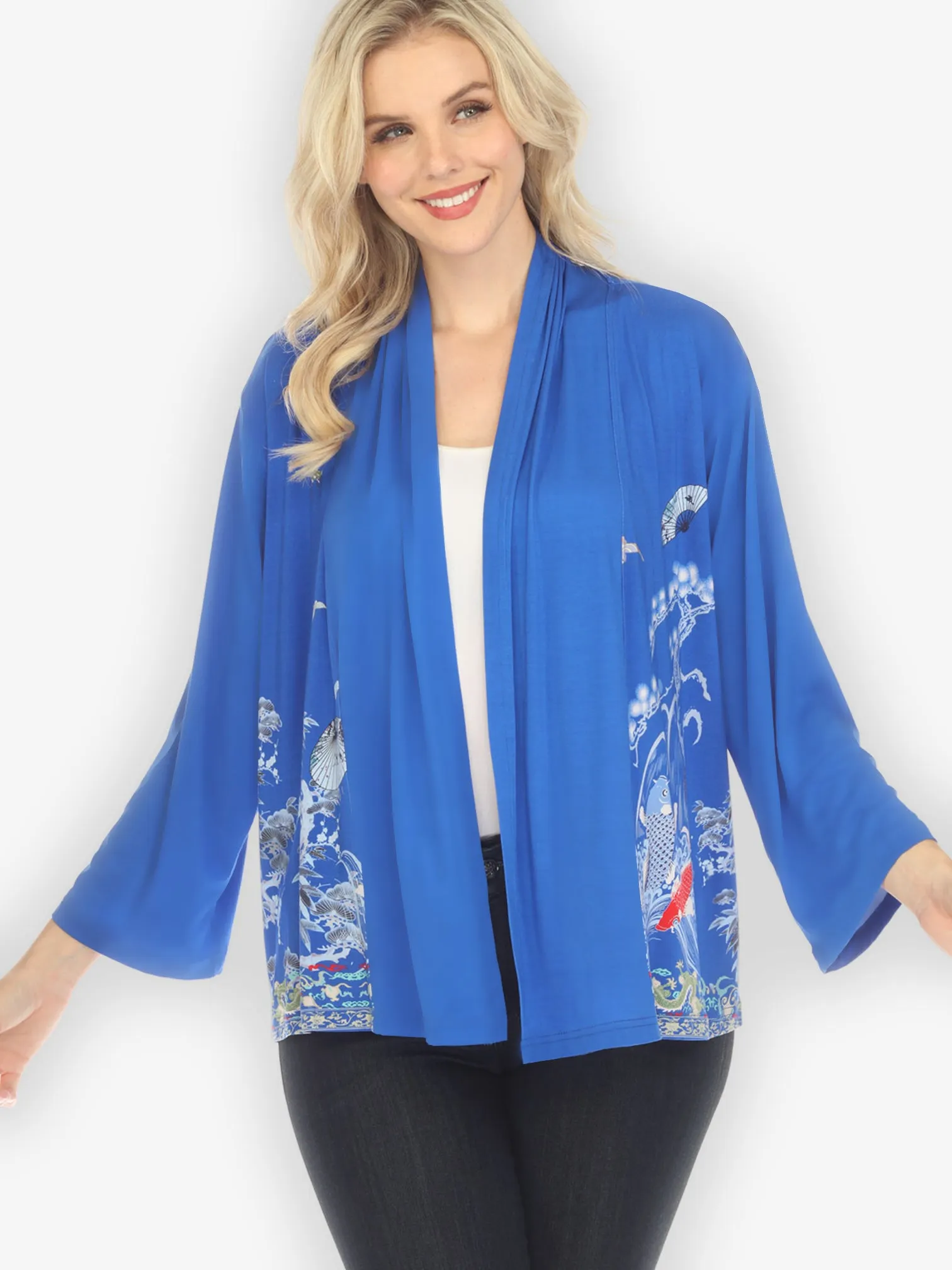 Koi Dragon Bamboo Cardigan in Blue sold by Citron