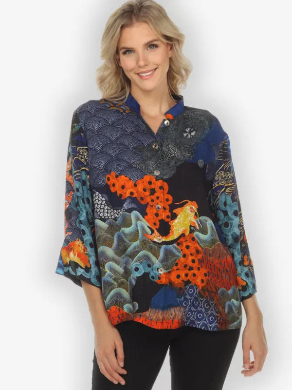 Royal Koi Pond Citron Style Silk Blouse sold by Citron