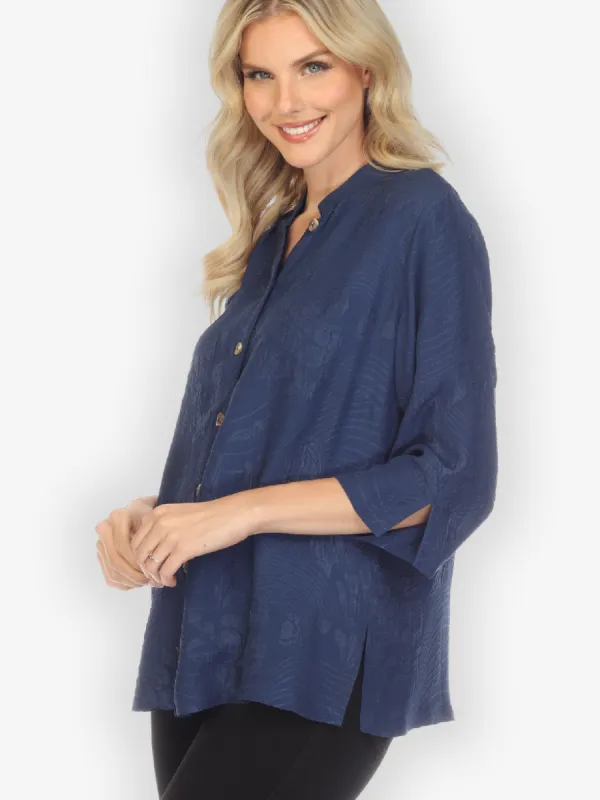 Solid  Navy Silk  Blouse sold by Citron
