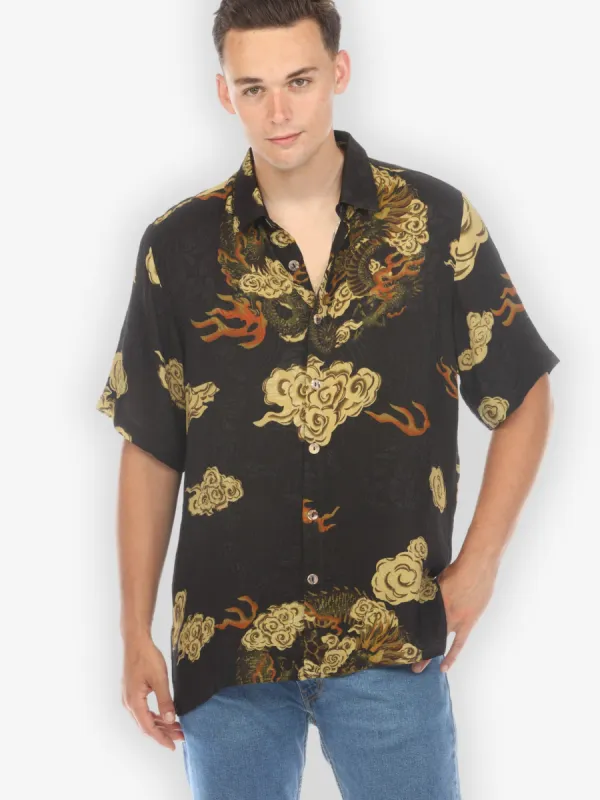Dragon in Circle Men’s Silk Shirt sold by Citron