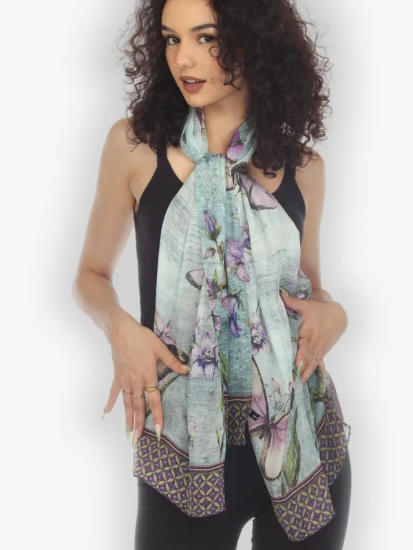  Butterfly Flower Texture Silk Scarf sold by Citron