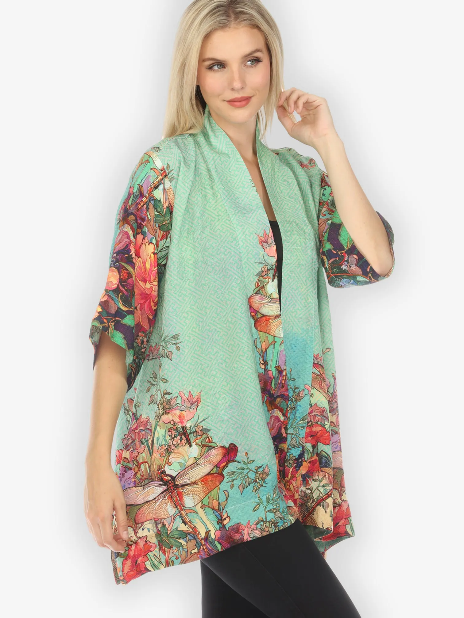 Colorful Dragonfly Floral Kimono Jacket sold by Citron product image thumbnail 2