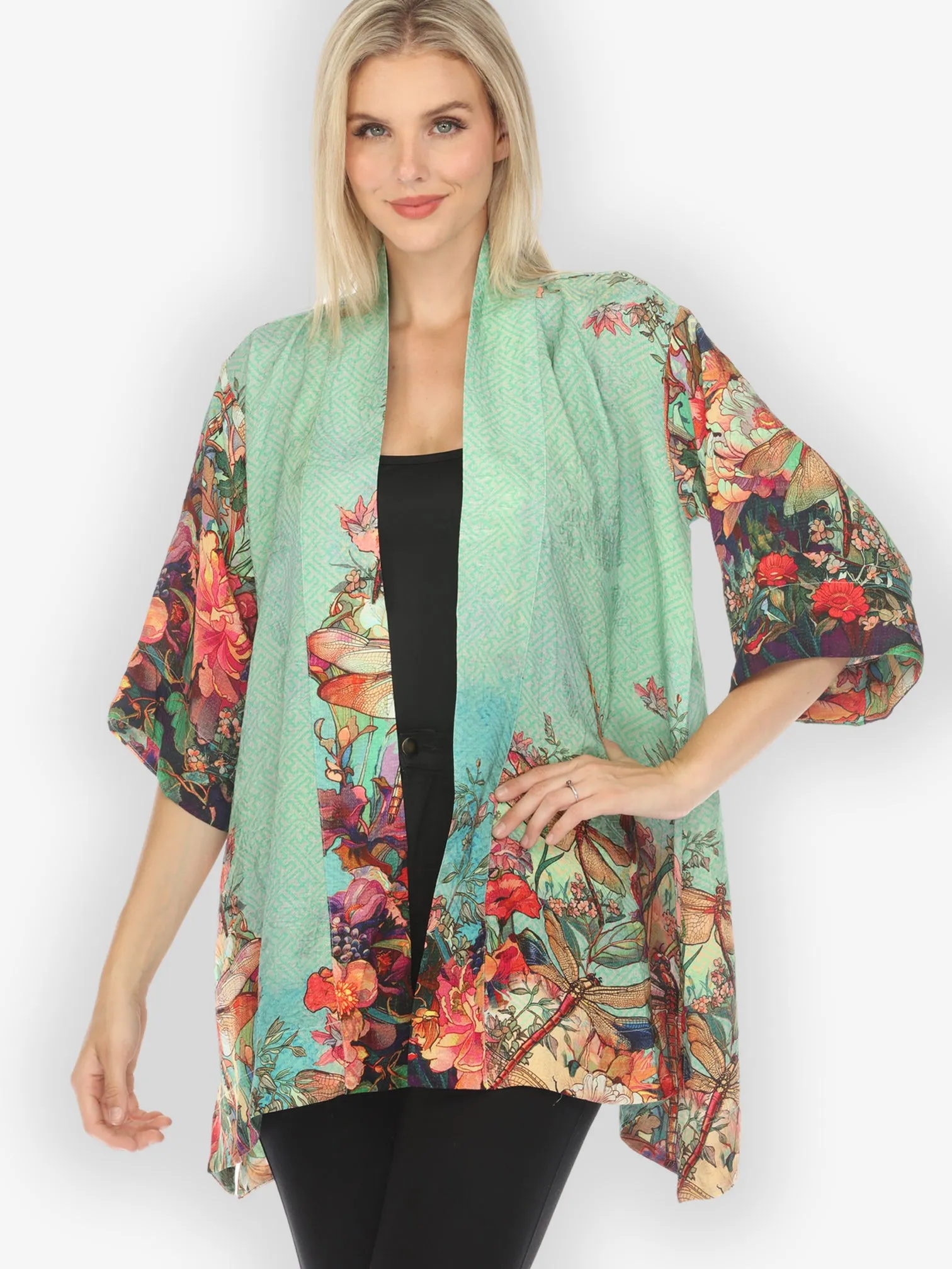 Colorful Dragonfly Floral Kimono Jacket sold by Citron