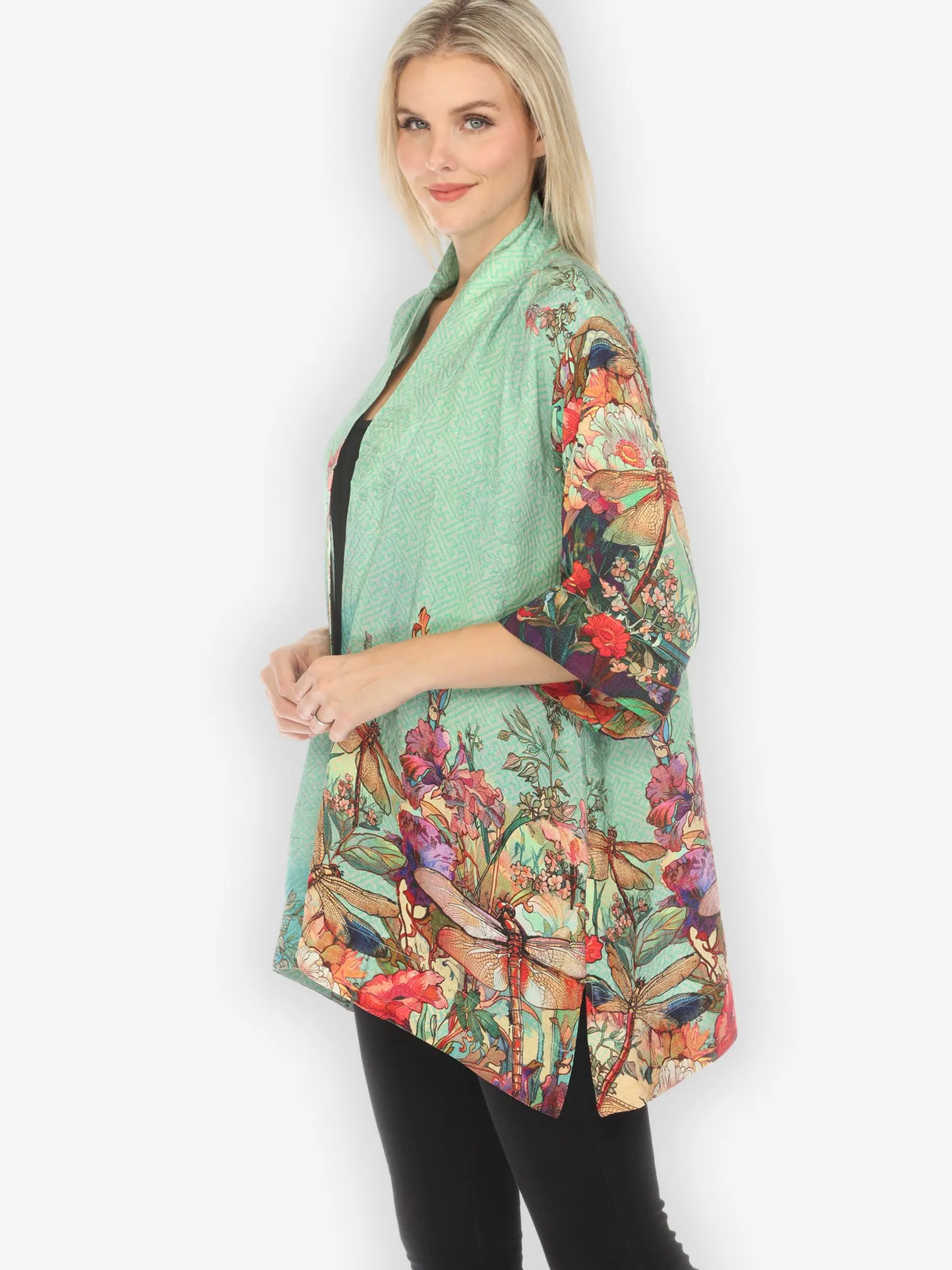 Colorful Dragonfly Floral Kimono Jacket sold by Citron product image thumbnail 4