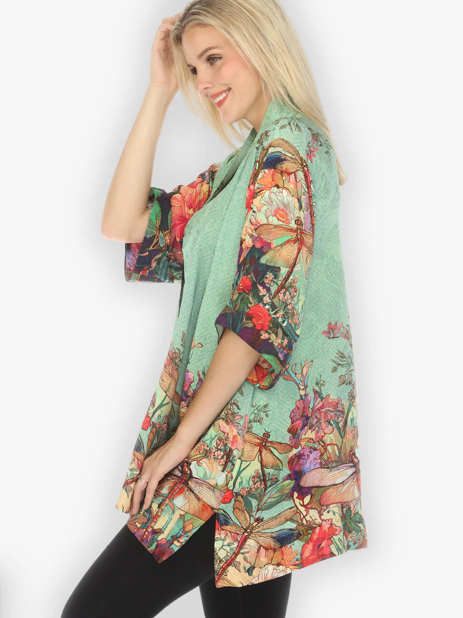 Colorful Dragonfly Floral Kimono Jacket sold by Citron product image thumbnail 3