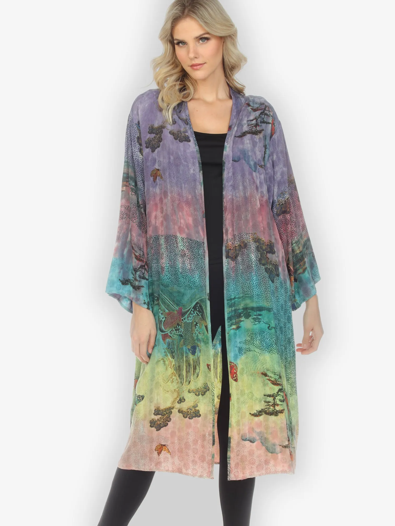 Koi Waves Butterflies Open Front Duster sold by Citron product image thumbnail 2