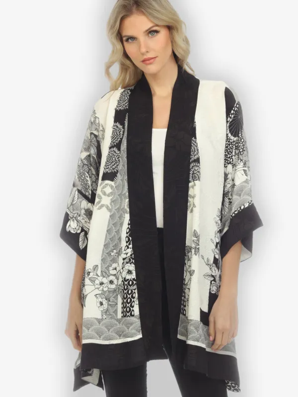 Black White Blossom Silk Kimono sold by Citron
