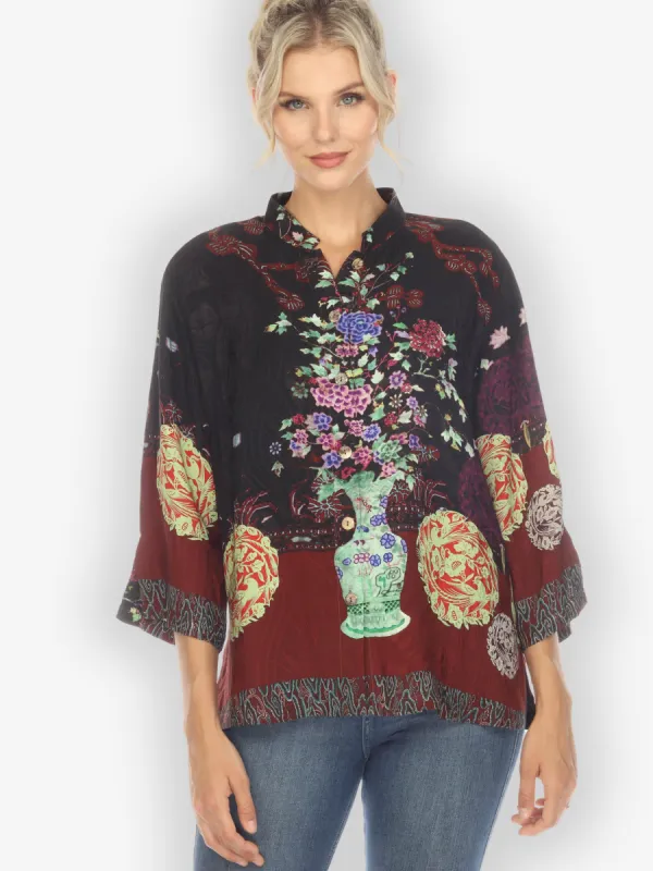 Landscape Mono Tree Fall Silk Blouse sold by Citron