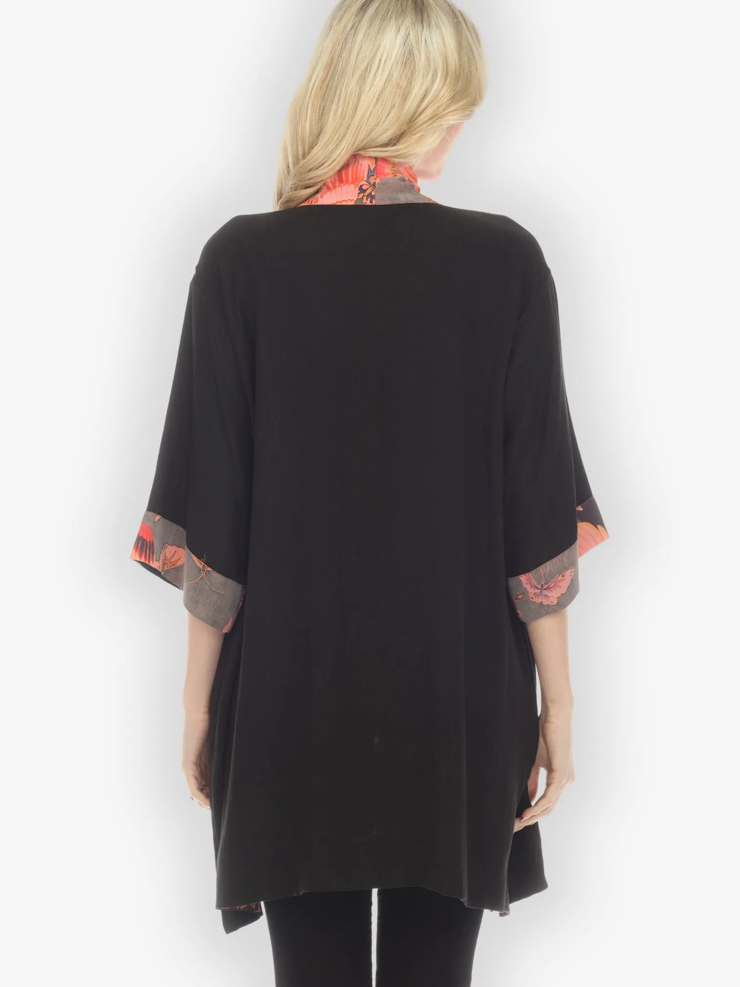 Solid Rayon Black Silk Contrast Kimono Jacket sold by Citron product image thumbnail 3