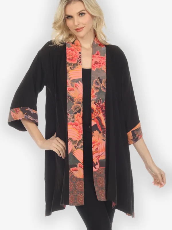 Solid Rayon Black Silk Contrast Kimono Jacket sold by Citron