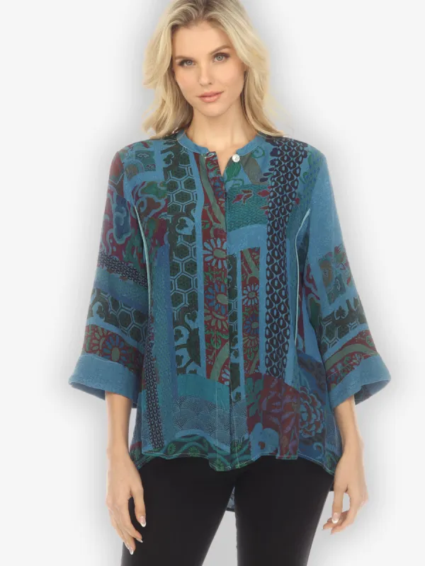 Exotic Engineered Art in Blue Silk Blend Shirt sold by Citron