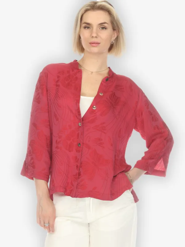 Solid Pinkish-Red Silk Blouse sold by Citron
