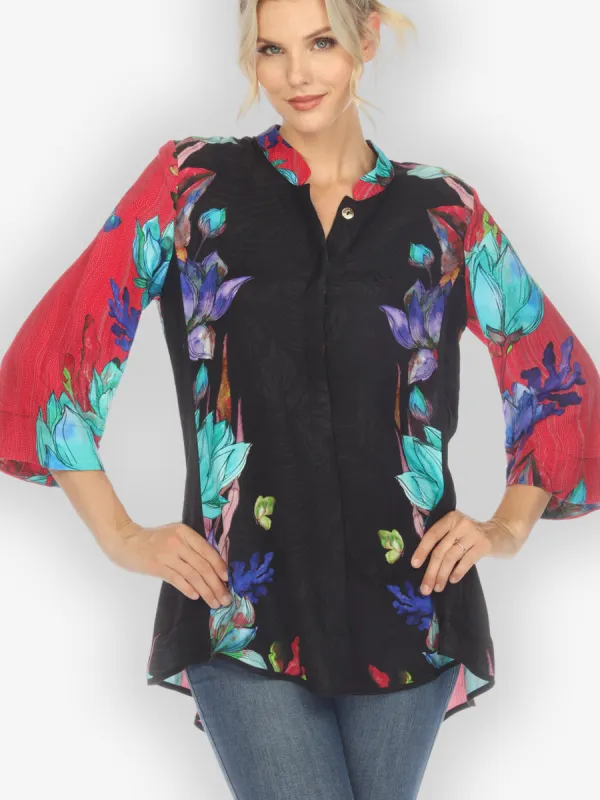 Lotus Sunny Breeze Red Silk Blouse sold by Citron