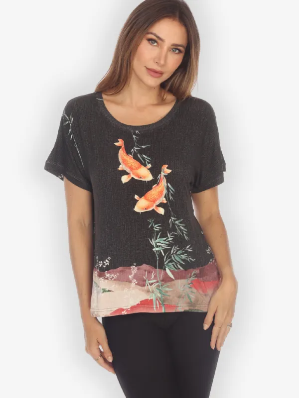 Engineered Koi Design Tree Cap Sleeves Tee sold by Citron