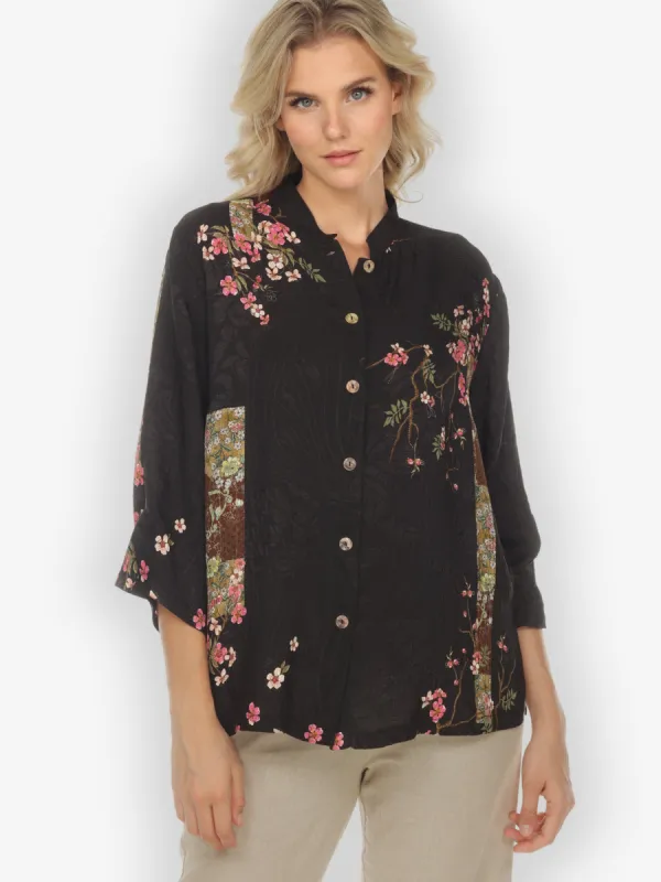 Vintage Bamboo Flowers Silk Blouse sold by Citron