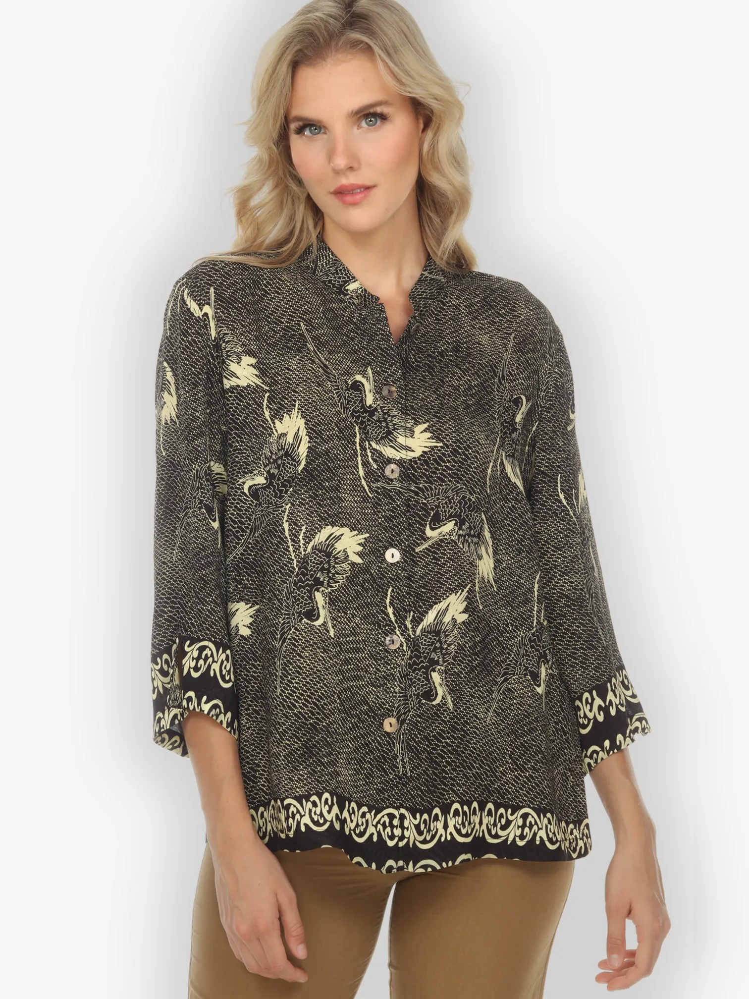 Black Cranes Citron Style Silk Blouse sold by Citron