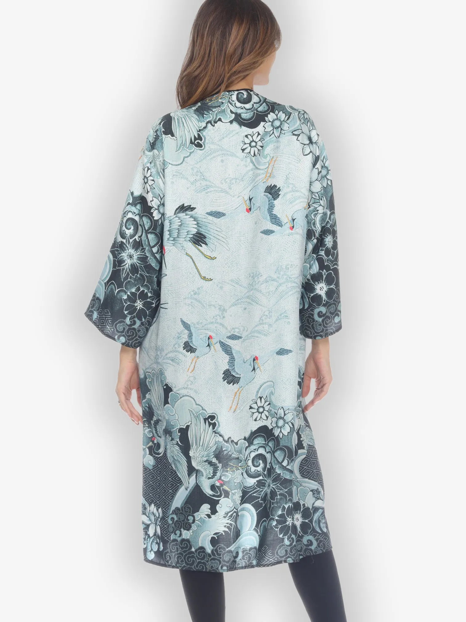Black White Crane Wave Kimono sold by Citron product image thumbnail 2