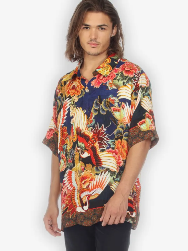 Crane and Butterfly Men’s Silk Blend Shirt sold by Citron