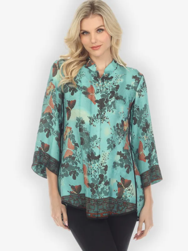 Butterfly Clouds Border in Turquoise Tummy Tuck Shirt sold by Citron
