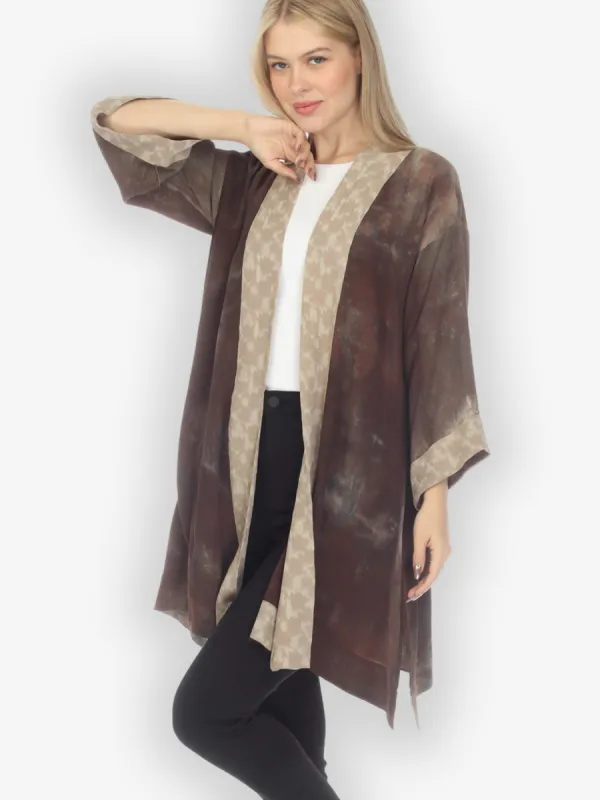Tie Dye Crepe Cocoa Kimono Top sold by Citron