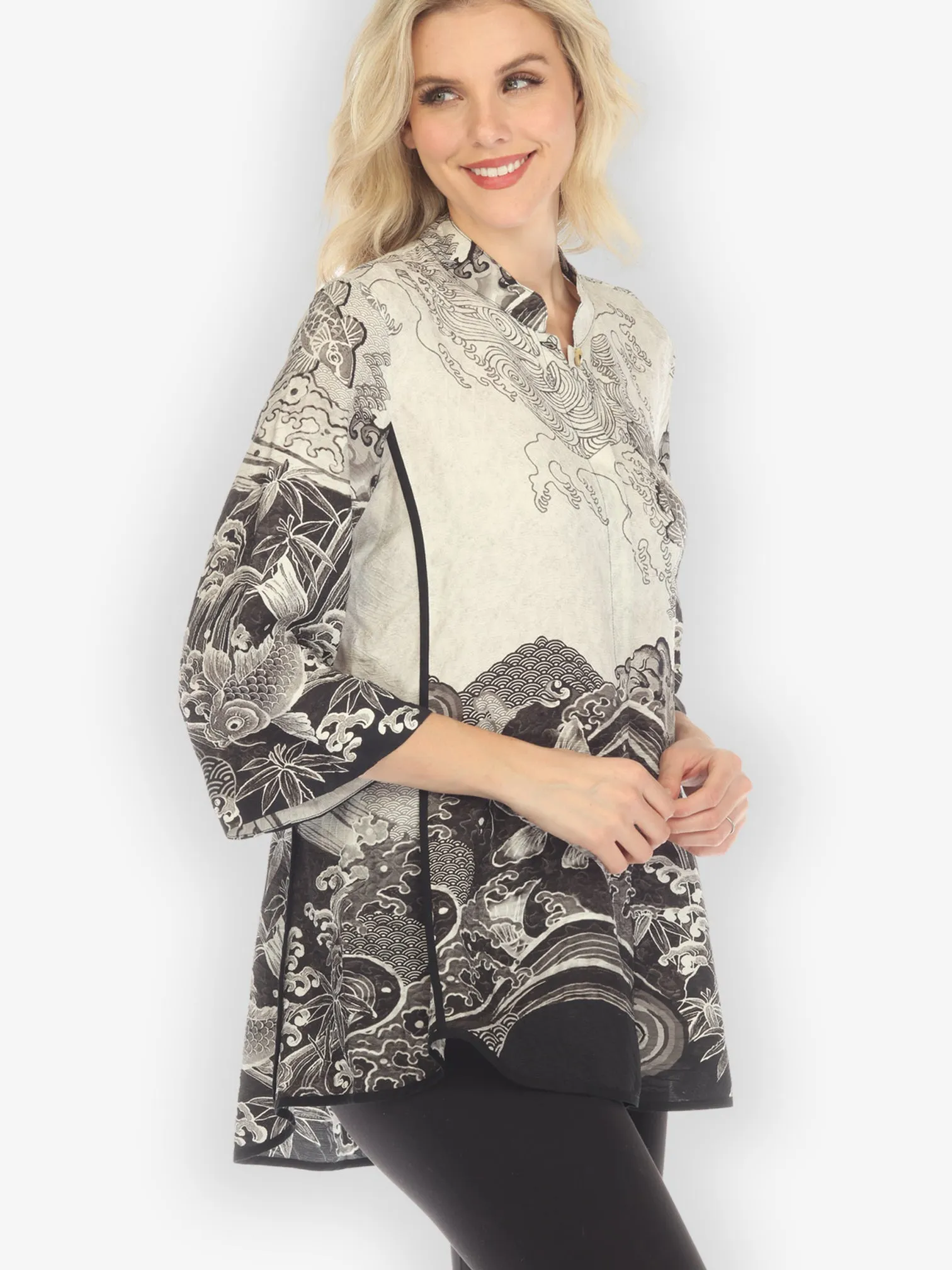 Koi Black White Tummy Tuck Shirt sold by Citron