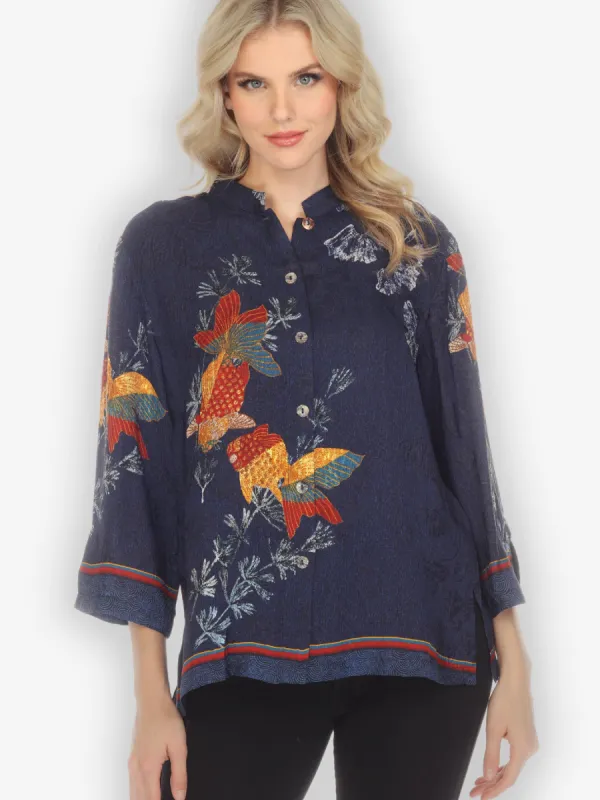 Good Luck Fish Silk Blend Blouse sold by Citron