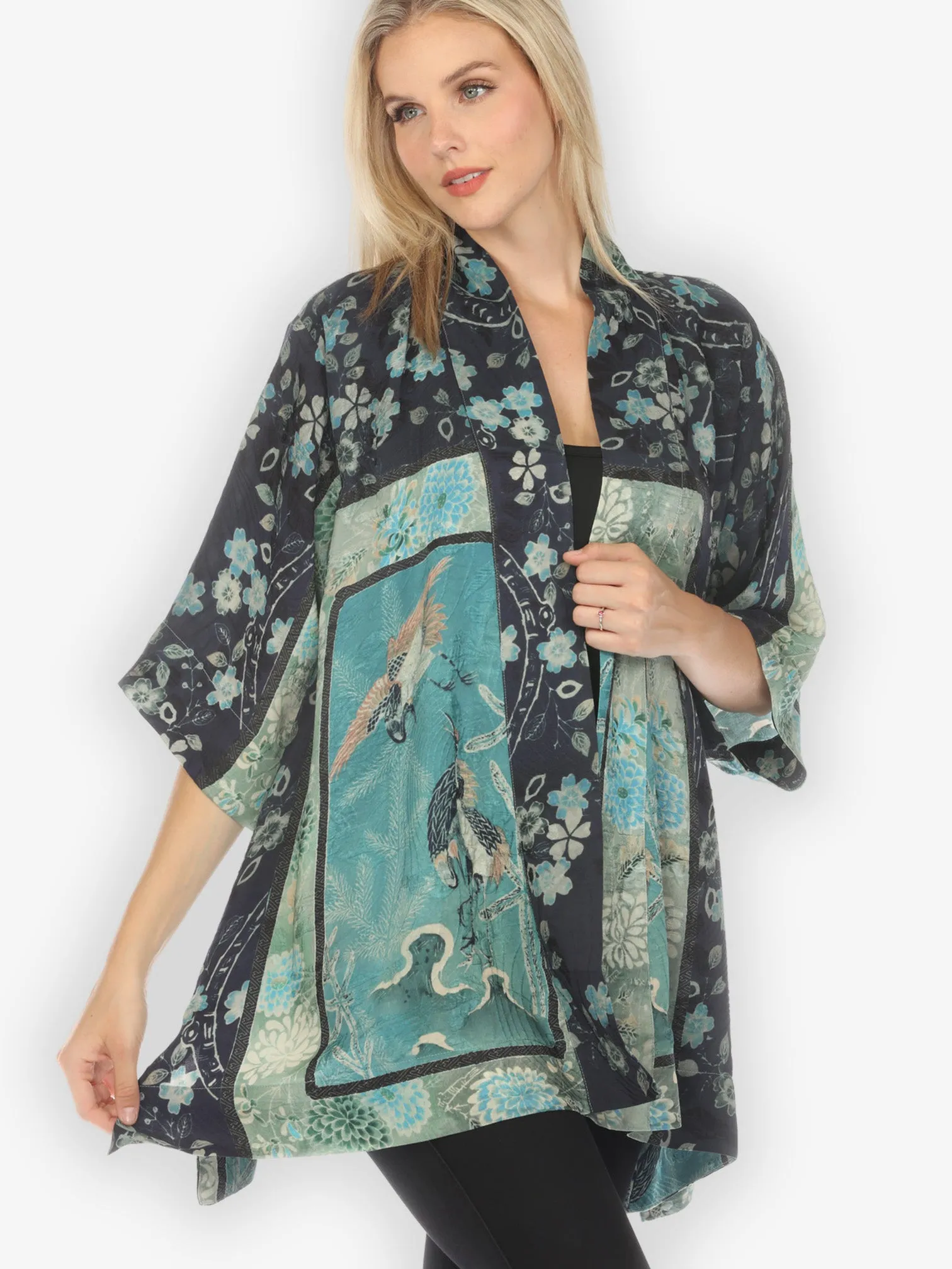 Crane Bamboo Floral Silk Kimono Jacket sold by Citron product image thumbnail 3