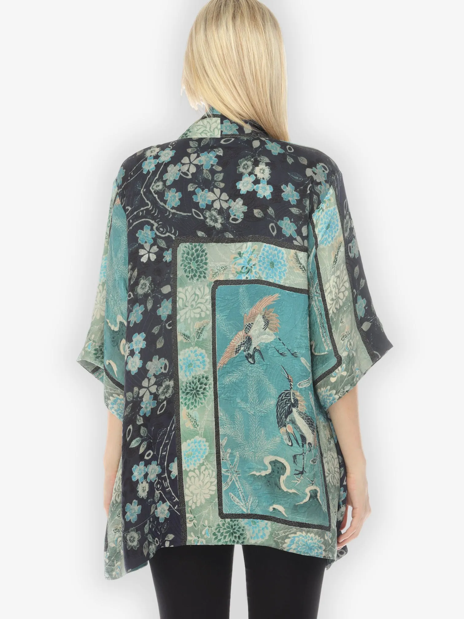 Crane Bamboo Floral Silk Kimono Jacket sold by Citron product image thumbnail 4