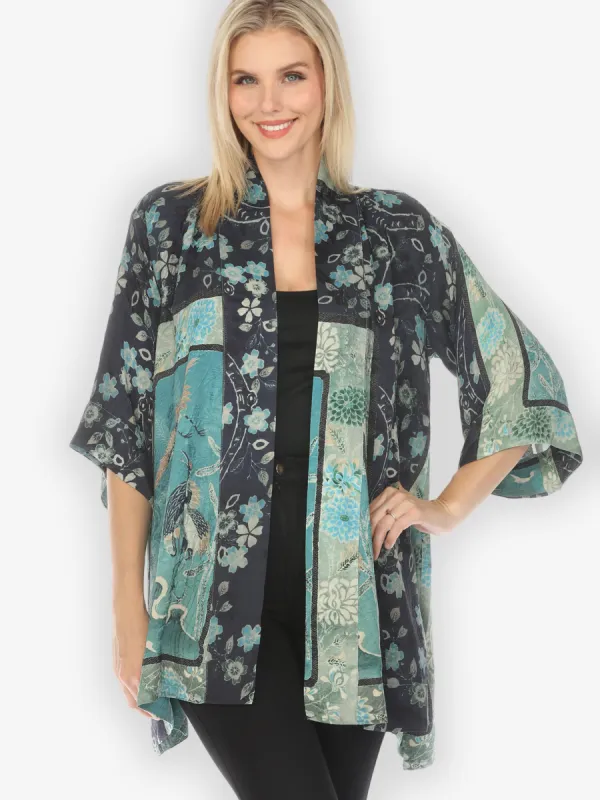 Crane Bamboo Floral Silk Kimono Jacket sold by Citron