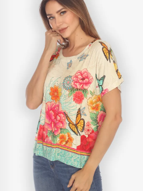 Butterfly in Flight Cream Cap Sleeves Tee sold by Citron