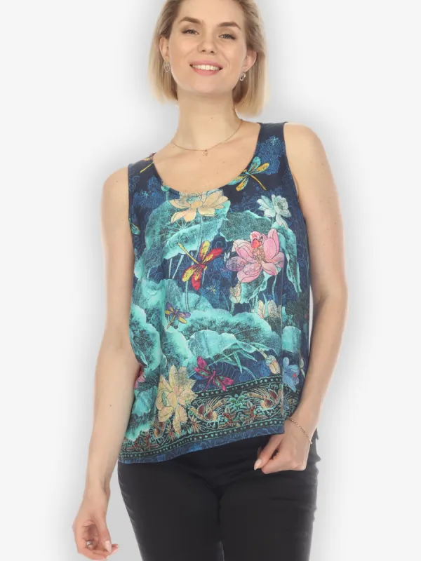 Dragonfly Lotus Turquoise Tank Top made by Citron