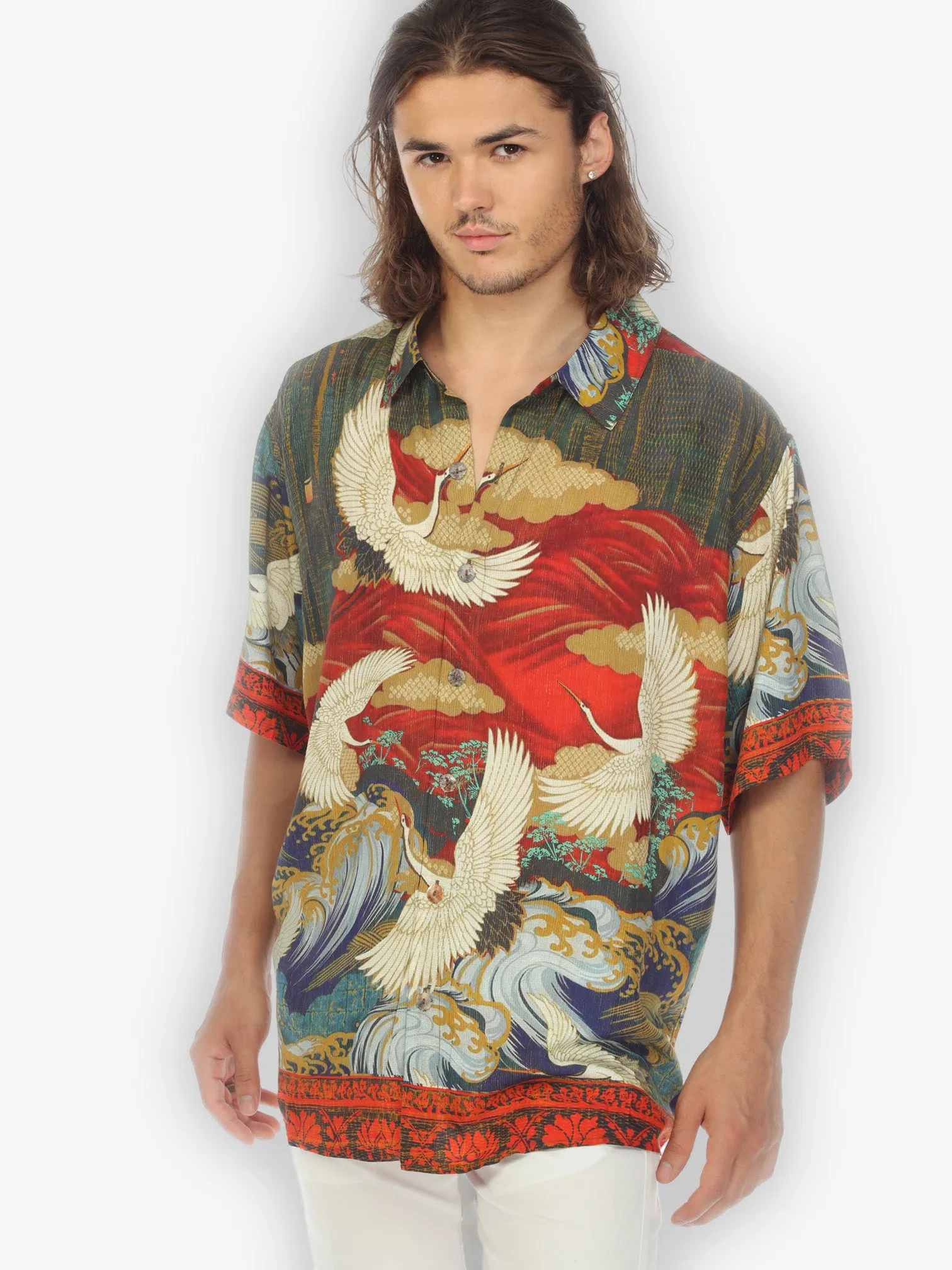 Crane Flying Fantasy Olive Shirt sold by Citron